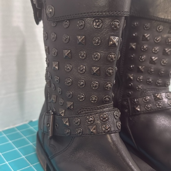 UGG Australia Conor Studded Black Leather & Shearling Moto Mid Calf Boots Size 9 - Picture 3 of 15